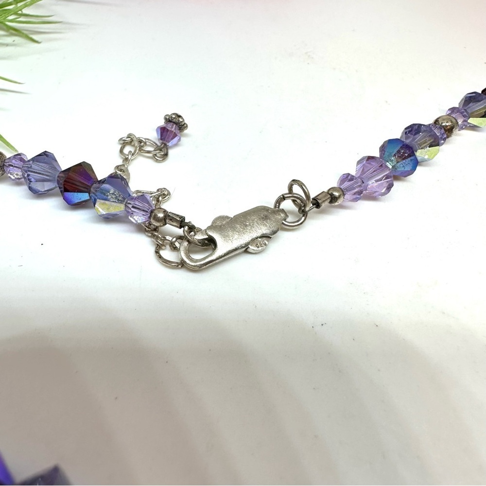 VINTAGE⚜️STERLING SILVER Lavender Crystal Beaded Necklace - Picture 4 of 7